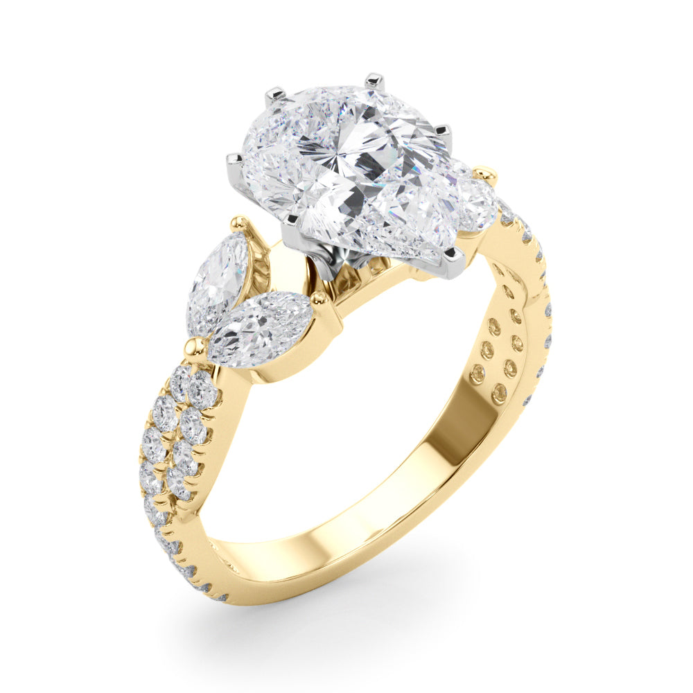 Romantic Mq & Rd Twisted Engagement Ring Round Diamond Engagement Ring — 9K/18K Gold & Platinum