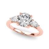 Splendid Three-Stone Rd Center Ps Sides Round Diamond Engagement Ring — 9K/18K Gold & Platinum