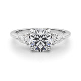 Splendid Three-Stone Rd Center Ps Sides Round Diamond Engagement Ring — 9K/18K Gold & Platinum