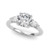 Splendid Three-Stone Rd Center Ps Sides Round Diamond Engagement Ring — 9K/18K Gold & Platinum