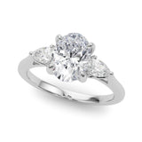 Enchanted Three-Stone Ov Center Ps Sides Oval Diamond Engagement Ring — 9K/18K Gold & Platinum