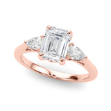 Pristine Three-Stone Ec Center Ps Sides Emerald Diamond Engagement Ring — 9K/18K Gold & Platinum