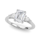 Pristine Three-Stone Ec Center Ps Sides Emerald Diamond Engagement Ring — 9K/18K Gold & Platinum