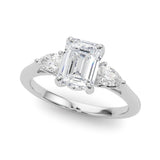 Pristine Three-Stone Ec Center Ps Sides Emerald Diamond Engagement Ring — 9K/18K Gold & Platinum