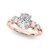Cherished Split Shank Ov Center Rd & Mq Sides Oval Diamond Engagement Ring — 9K/18K Gold & Platinum