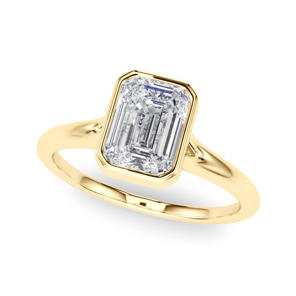 Lab-Grown D-VVS Emerald Cut Diamond Bezel Set Solitaire Engagement Ring