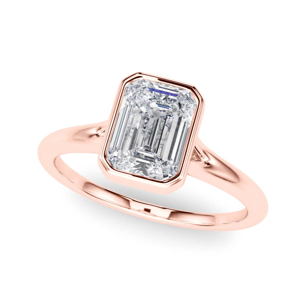 Lab-Grown D-VVS Emerald Cut Diamond Bezel Set Solitaire Engagement Ring