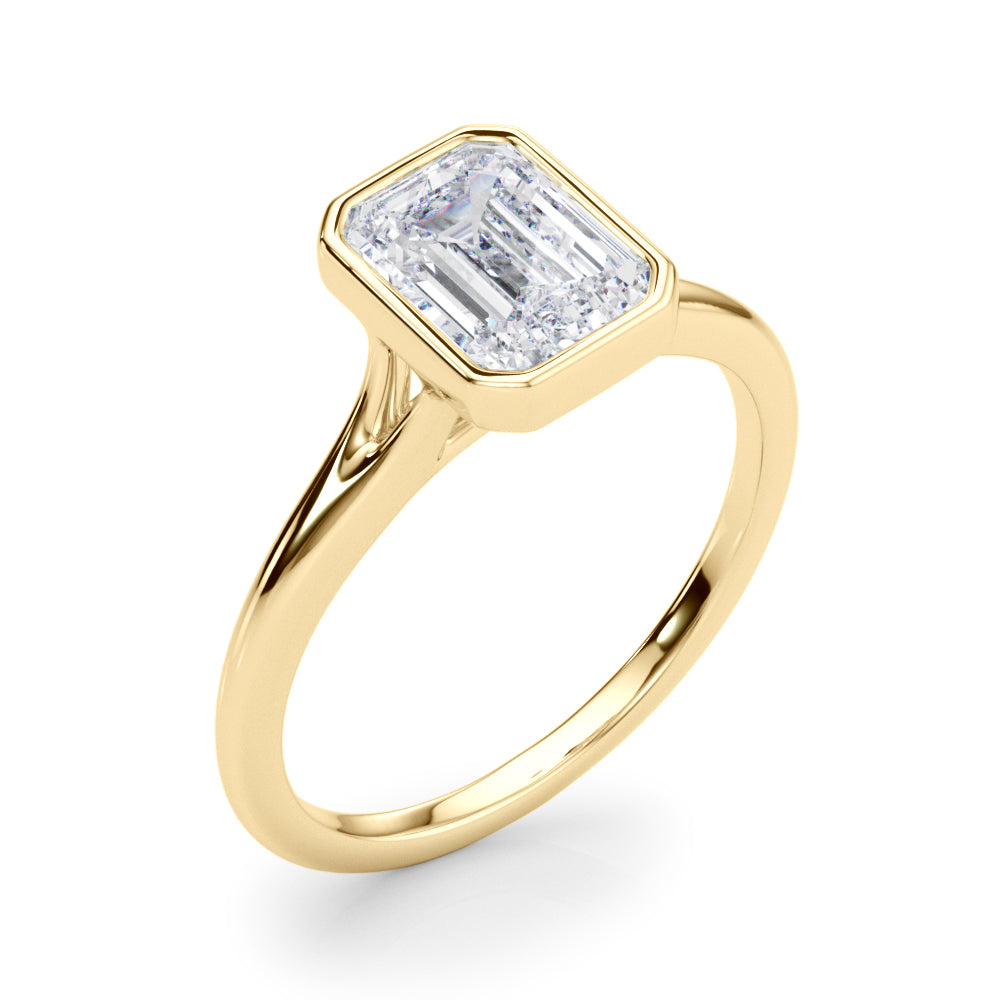 Lab-Grown D-VVS Emerald Cut Diamond Bezel Set Solitaire Engagement Ring