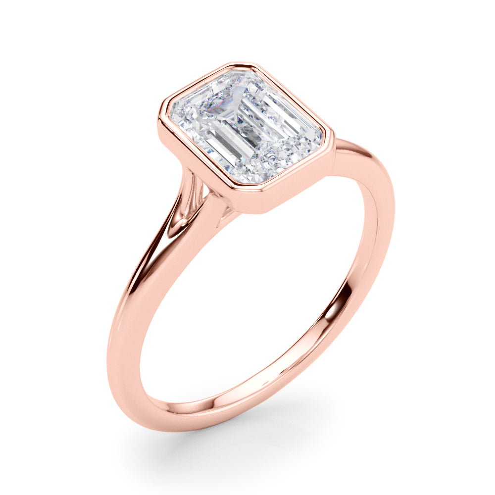 Lab-Grown D-VVS Emerald Cut Diamond Bezel Set Solitaire Engagement Ring
