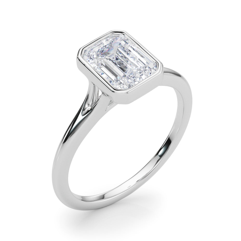 Lab-Grown D-VVS Emerald Cut Diamond Bezel Set Solitaire Engagement Ring