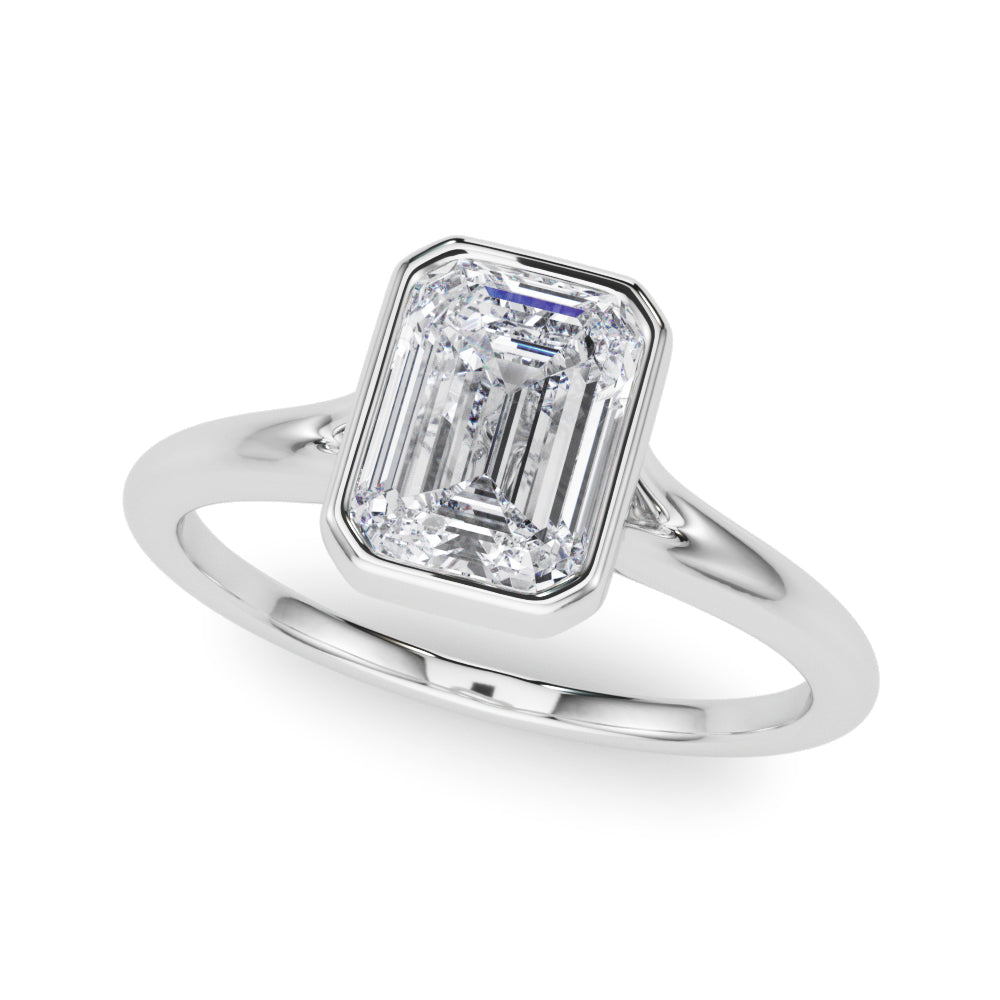 Lab-Grown D-VVS Emerald Cut Diamond Bezel Set Solitaire Engagement Ring