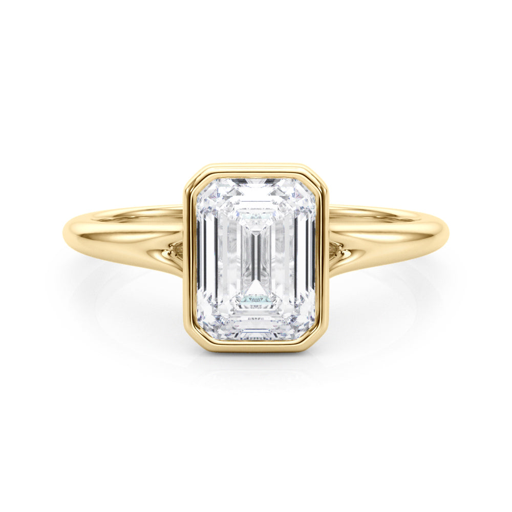 Lab-Grown D-VVS Emerald Cut Diamond Bezel Set Solitaire Engagement Ring