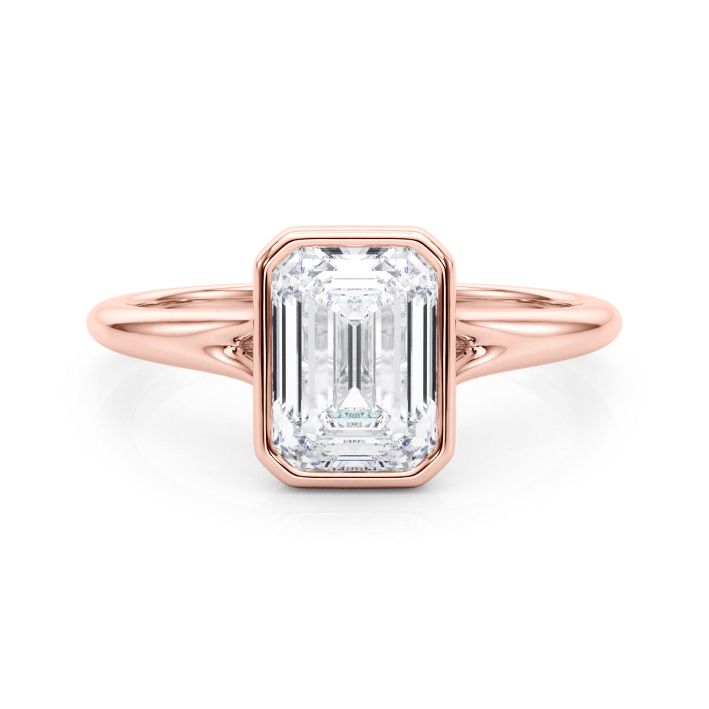 Lab-Grown D-VVS Emerald Cut Diamond Bezel Set Solitaire Engagement Ring