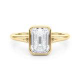 Lab-Grown D-VVS Emerald Cut Diamond Bezel Set Solitaire Engagement Ring