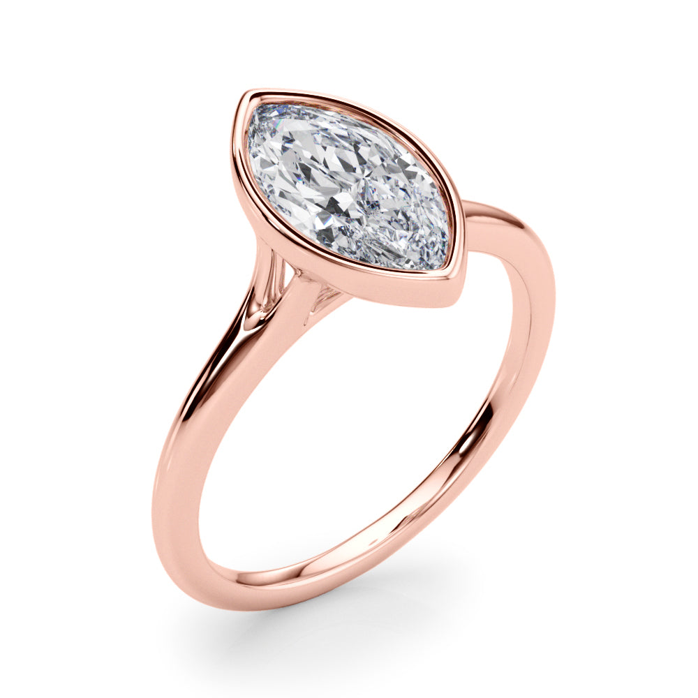 Lab-Grown Marquise Cut Diamond Bezel Set Solitaire Engagement Ring.