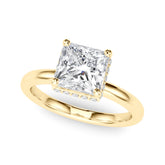 Dazzling Hidden Halo Cut Center Single Row Princess Diamond Engagement Ring — 9K/18K Gold & Platinum