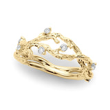 Accented Textured Vine Half Eternity Ring in Gold & Platinum