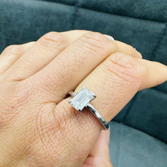IGI Certified 1.55Ct Emerald Cut Lab Grown Diamond Solitaire Ring in Sterling Silver | Proposal Ring
