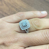 Bague de fiançailles avec halo de diamants ronds de laboratoire - argent 925 - DE/VS