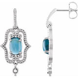 Swiss Blue Topaz & Diamond Oval Stud Earrings in Gold and Platinum