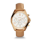 Fossil Modern Courier Women’s Chronograph Watch – White Dial, Tan Leather Strap