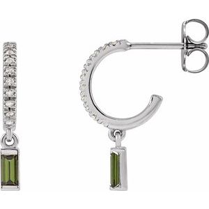 Green Tourmaline & Diamond Baguette Hoop Earrings in Gold and Platinum