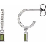 Green Tourmaline & Diamond Baguette Hoop Earrings in Gold and Platinum