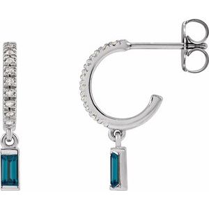 London Blue Topaz & Diamond Baguette Hoop Earrings in Gold and Platinum