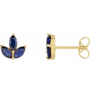 Blue Sapphire Marquise Cluster Stud Earrings in Gold and Platinum