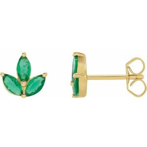 Emerald Marquise Cluster Stud Earrings in Gold and Platinum