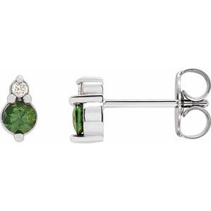 Green Sapphire & Diamond Round Stud Earrings in Gold and Platinum