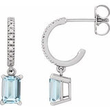 Sky Blue Topaz & Diamond Emerald Hoop Earrings in Gold and Platinum