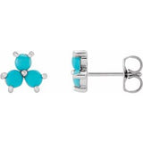 Turquoise Round Three-Stone Stud Earrings in Gold and Platinum