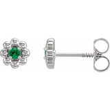 Tsavorite Garnet Round Floral Stud Earrings in Gold and Platinum