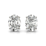 Basket Prong Set Lab Grown Oval Diamond Earrings, 9K White Gold 2.00 Ct Oval Diamond Studs