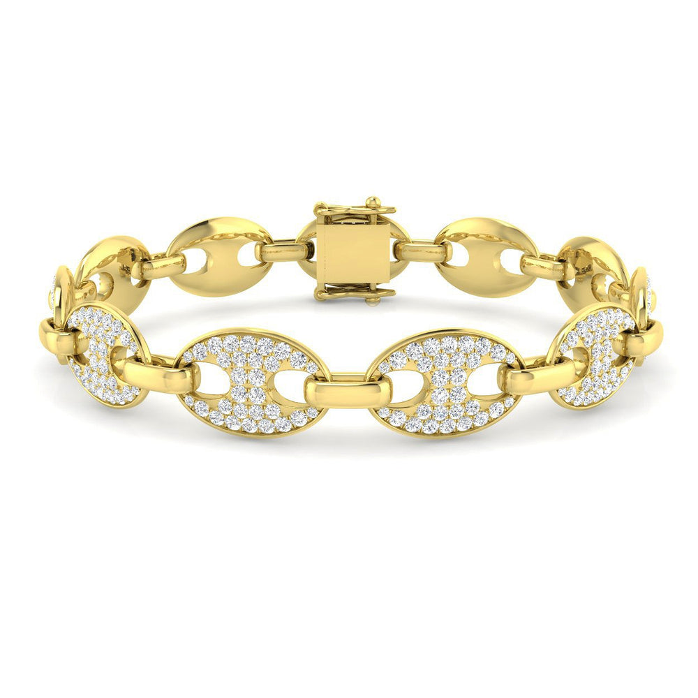 Close Up Natural Diamond Puff Link Bracelet, 9K White Gold Diamond Bracelet with Box Clasp
