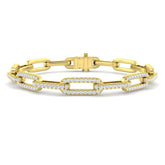 9K Yellow Gold Pave Lab Grown Diamond Paperclip Bracelet, Round Cut Lab Diamond Paperclip Style Bracelet, 9K Gold Lab Diamond Bracelet with Box Clasp