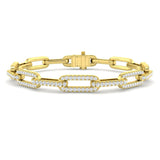 9K Yellow Gold Pave Lab Grown Diamond Paperclip Bracelet, Round Cut Lab Diamond Paperclip Style Bracelet, 9K Gold Lab Diamond Bracelet with Box Clasp