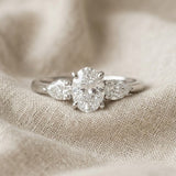 Three Stone Engagement Ring 0.50ct Oval Lab Diamond in 925 Silver | FineDiam