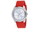GUESS Damenuhr G-Twist – Silbernes Zifferblatt, rotes Armband