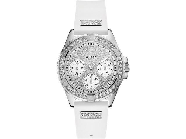 GUESS LADIES SILVER TONE CASE WHITE SILICONE WATCH W1160L4