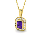 9K Gold Bezel Set Solitaire Amethyst & Natural Diamond February Gemstone Pendant