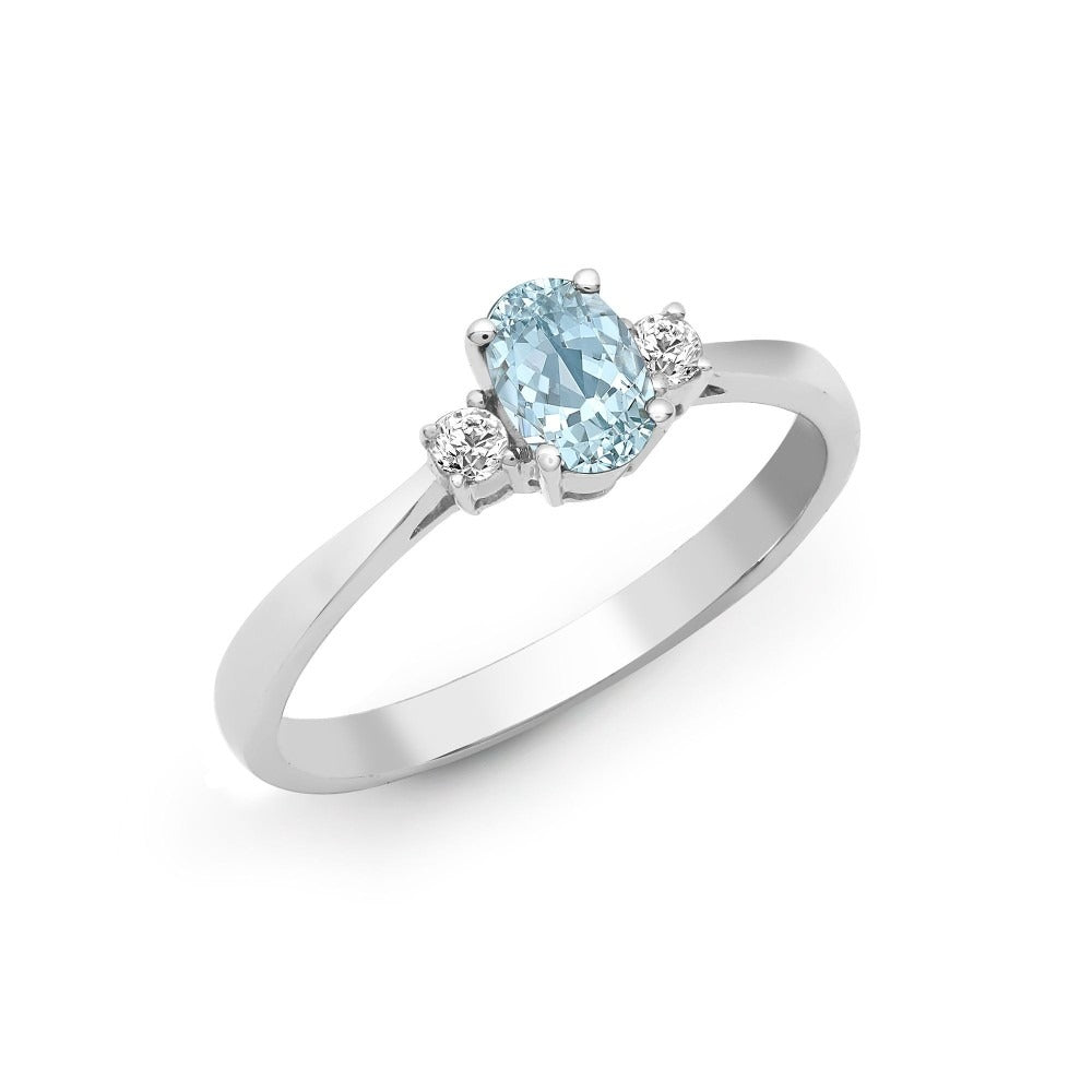18K White Gold 3 Stone Gemstone Ring in Natural Diamond UK Made