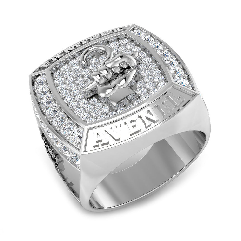 Avenel diamond pave ring in 18K white gold with fist design