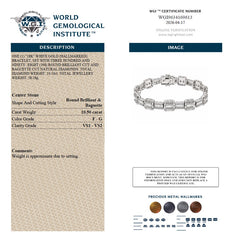 WGI 10.50ct Round & Baguette Natural Diamond Bracelet 18K White Gold Ready To Ship