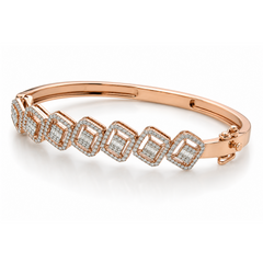 WGI 2.03Ct Natural Baguette & Round Diamond Designer Bangle 9k Rose Gold Ready To Ship