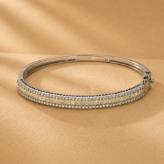 WGI 3.15Ct Natural Princess & Round Diamond Designer Bangle 9k White Gold Ready To Ship