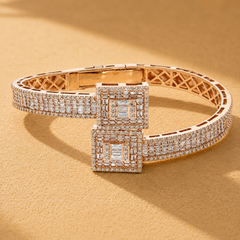 WGI 6.10Ct Natural Baguette & Round Diamond Designer Bangle 9k Rose Gold Ready To Ship
