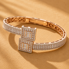WGI 6.10Ct Natural Baguette & Round Diamond Designer Bangle 9k Rose Gold Ready To Ship