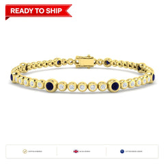 1.70Ct Round Blue Sapphire & Diamond Designer Bracelet 9k Yellow Gold
